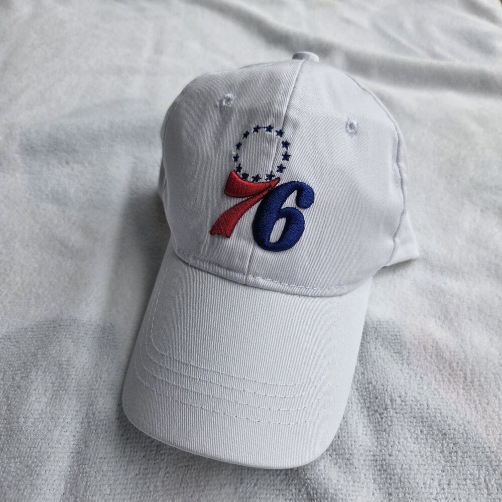 Philadelphia 76ers Adjustable Hat White Embroidered 76 Team Logo Cap Adult OSFM